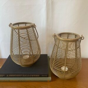 Brushed Gold Metal Wire Hanging Tea Light Holders Art Deco Outdoor Lighting